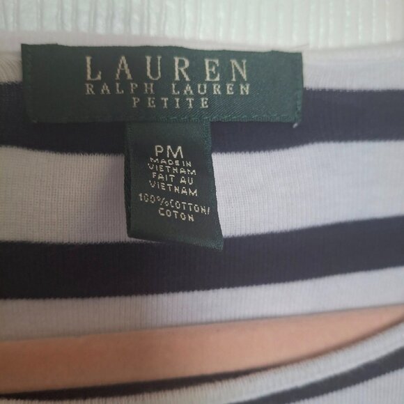 Women's Med, Ralph Lauren 100% cotton, navy and white nautical striped tee shirt - Picture 3 of 3